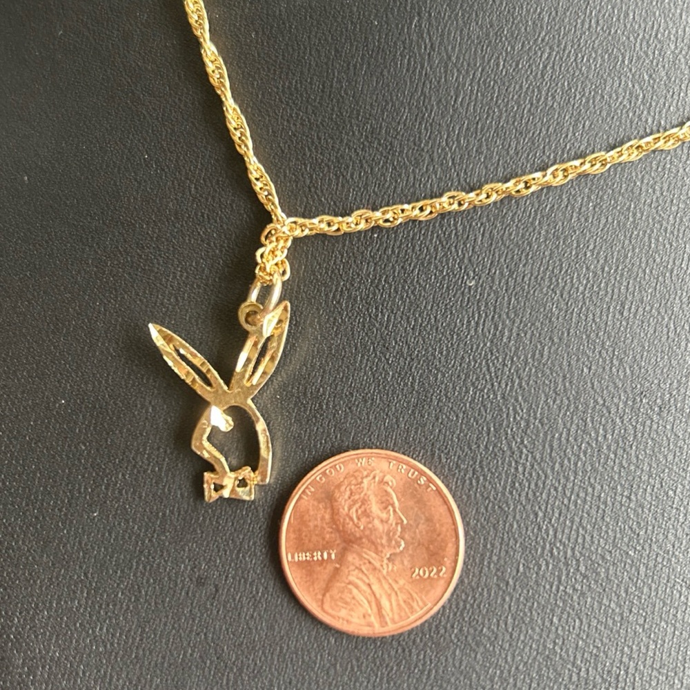 VINTAGE 1970’s 18K GOLD PLATED PLAYBOY BUNNY NECKLACE CHOKER ROPE CHAIN PLAYBOY - Picture 6 of 6
